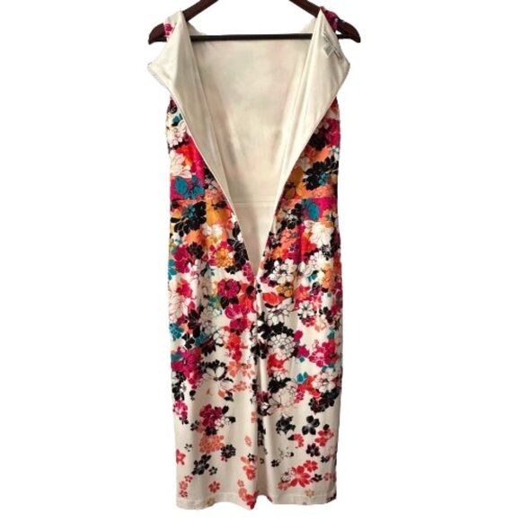 Maggy London Women's 6 Multicolored Floral Sleeveless Lined Midi Sheath Dress - Picture 6 of 14